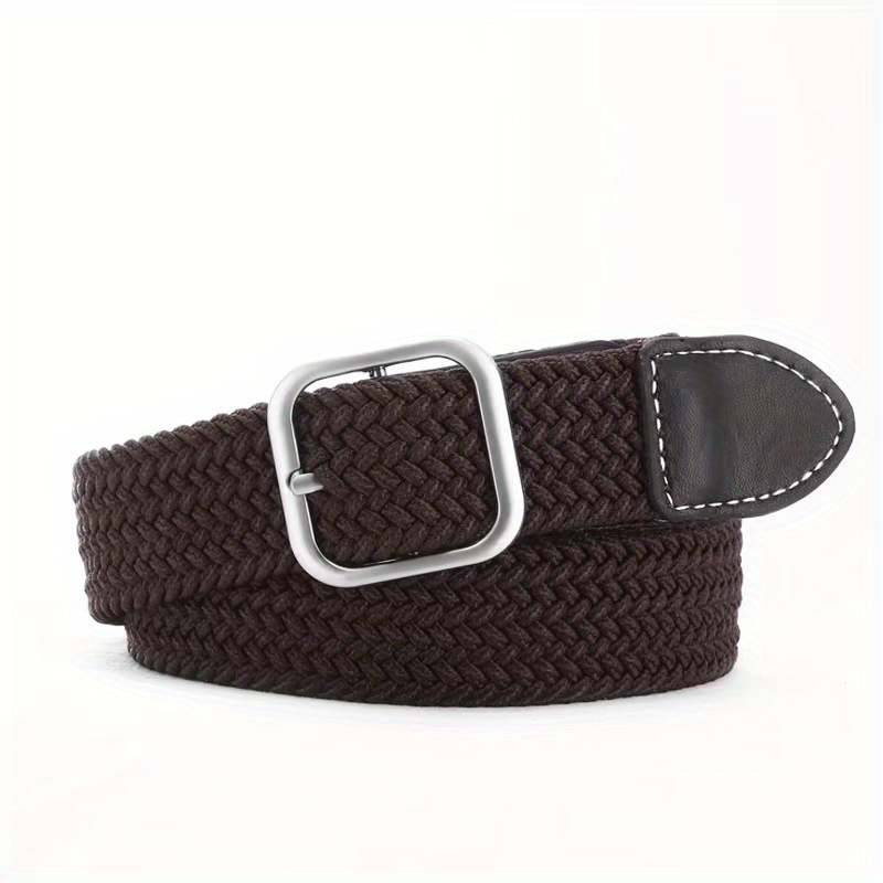 Woven Braided Belt Elastic Square Buckle One Size Fits Most